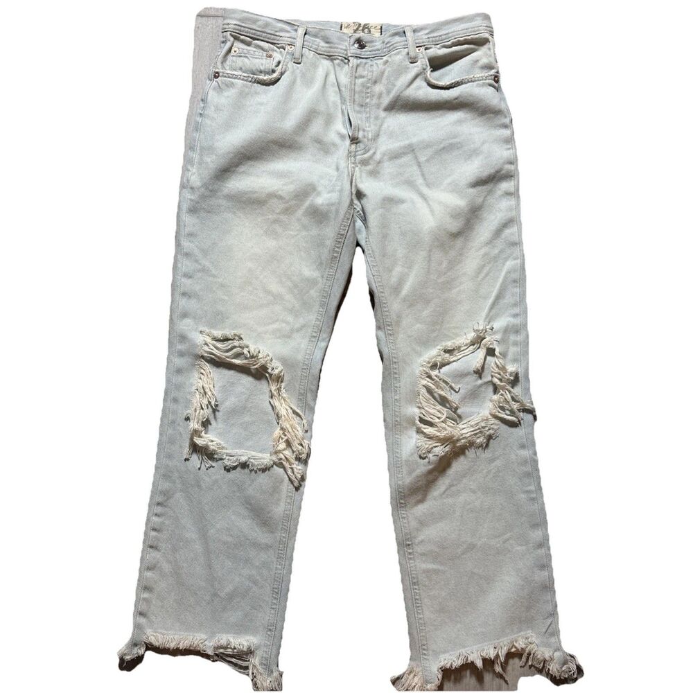 We The Free Distressed Ripped Jeans Size 26 Frayed Hem Grunge Straight Leg